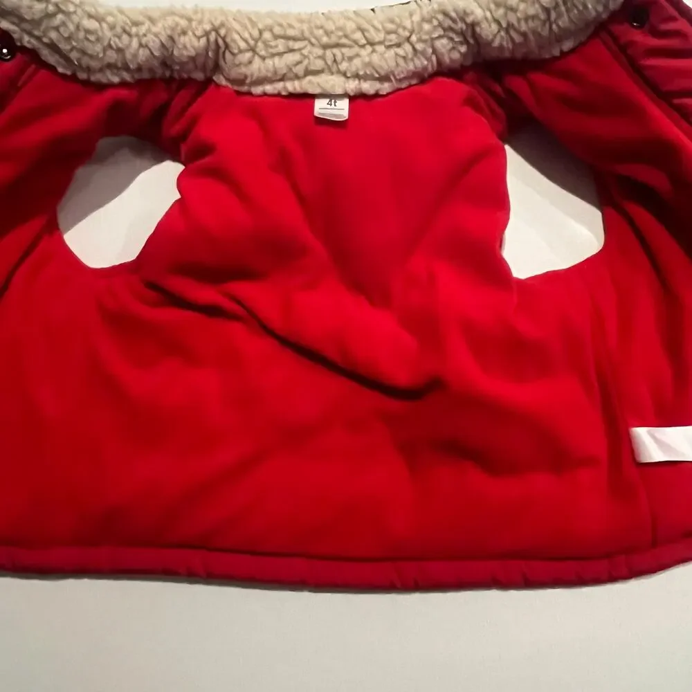 Carters Boy 4T Puffer Vest Sherpa Collar Fleece‎ Red Gray Zip Up Winter Jacket